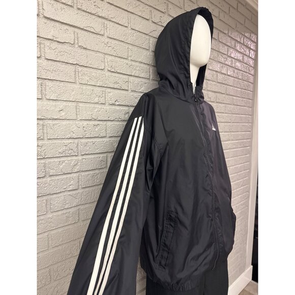 Adidas AEROREADY Essentials 3-Stripes Men Black Hooded Windbreaker Size XXL - Picture 6 of 9